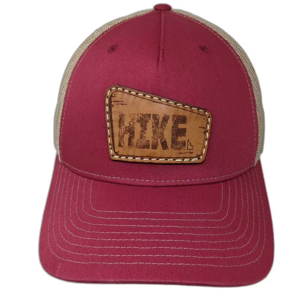Richardson Trucker Hat Red Beige One Size Hike Idaho Leather Patch Snapback